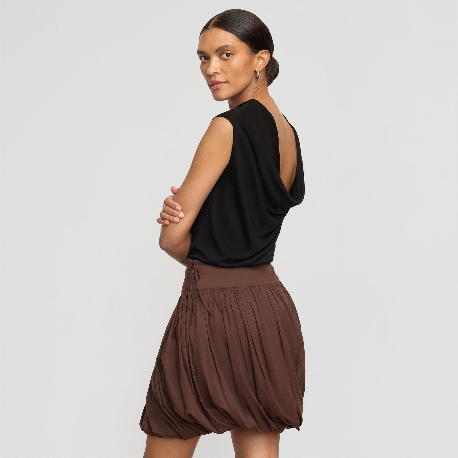 Vallo Semi-Sheer Cowl-Back Knit Blouse