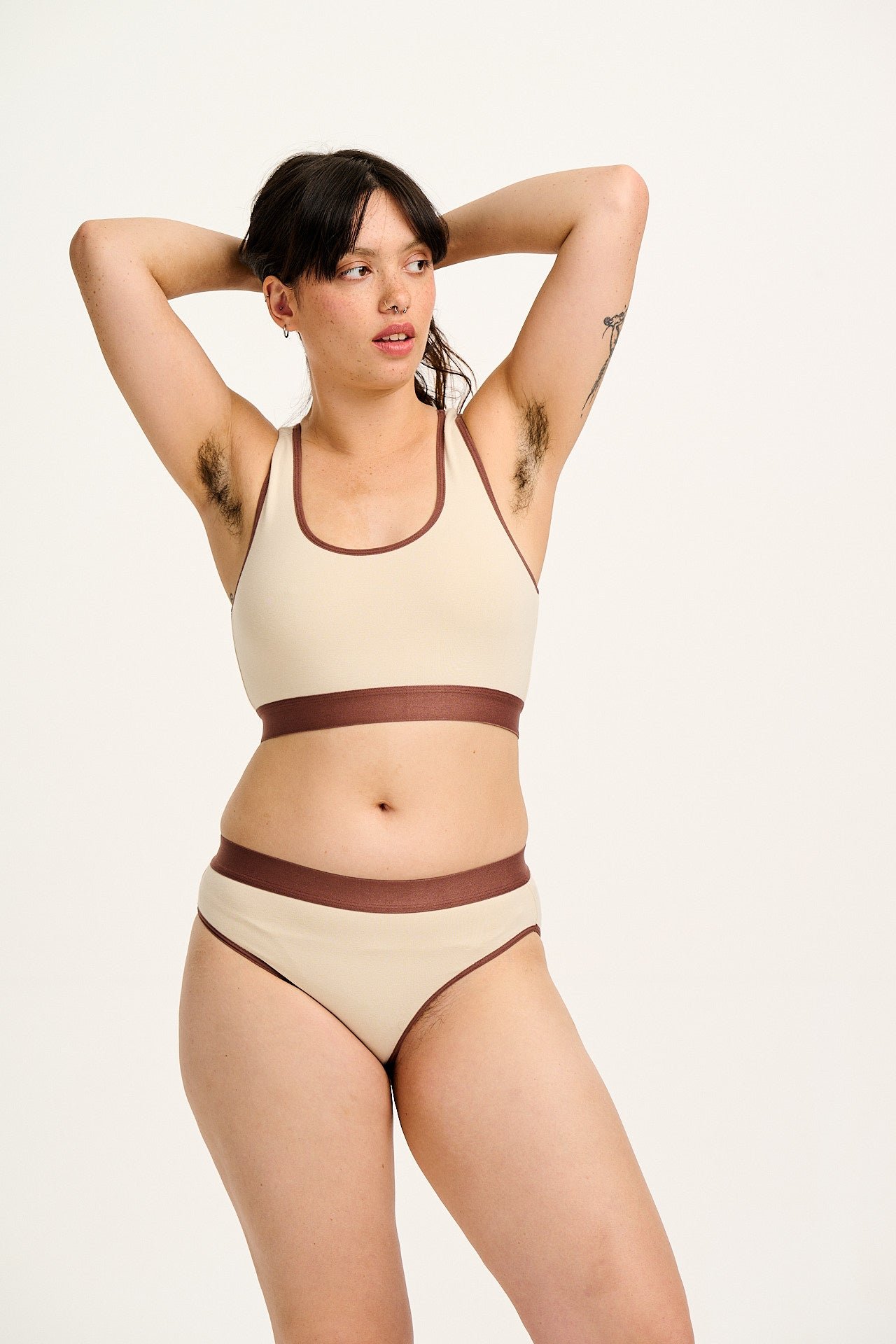 Iona - Racer Back Cotton & Bamboo Crop Top in Ecru - Image 3