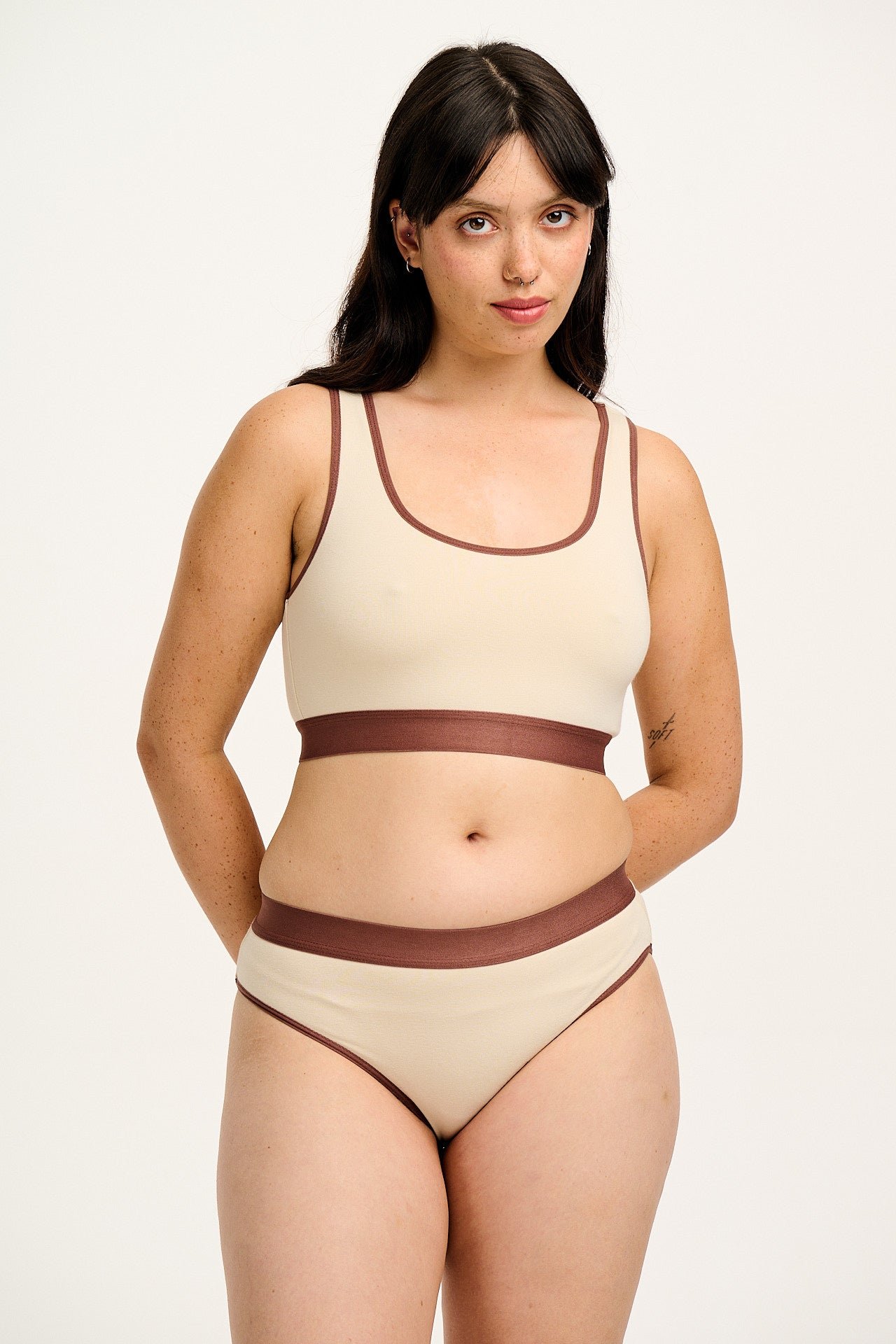 Iona - Racer Back Cotton & Bamboo Crop Top in Ecru - Image 5