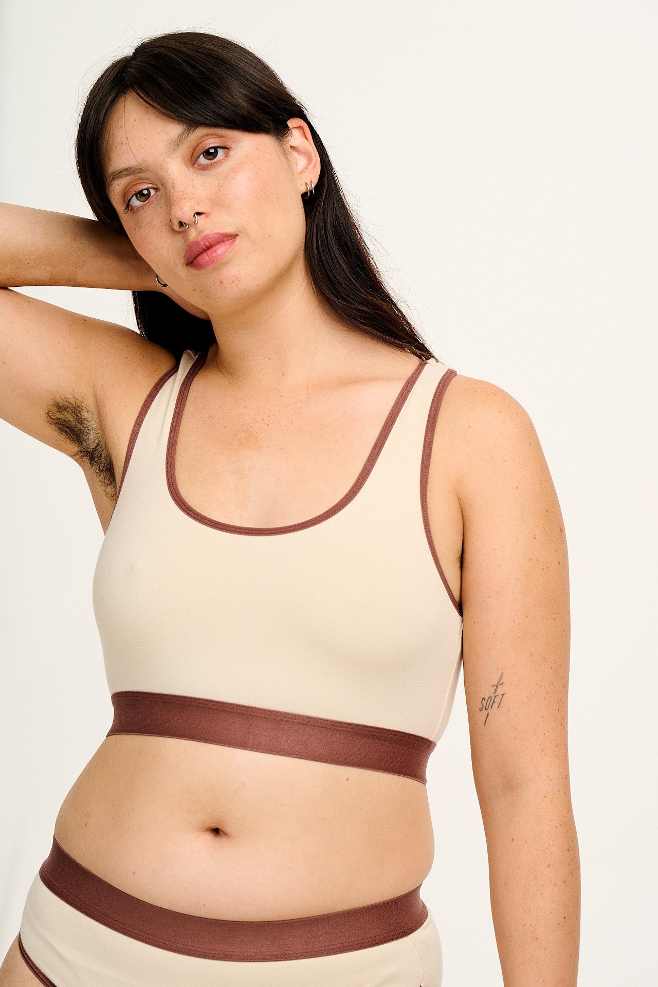 Iona - Racer Back Cotton & Bamboo Crop Top in Ecru - Image 6