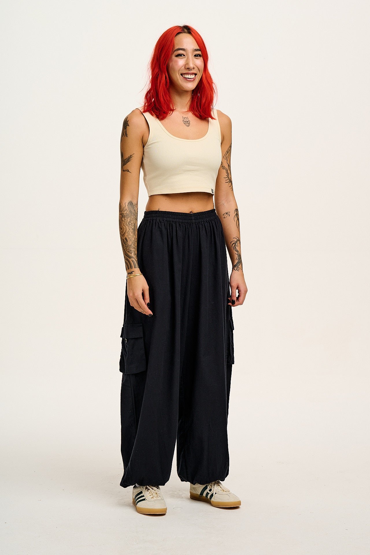 Rumi - Wide Leg Cotton & Linen Trousers in Black - Image 6