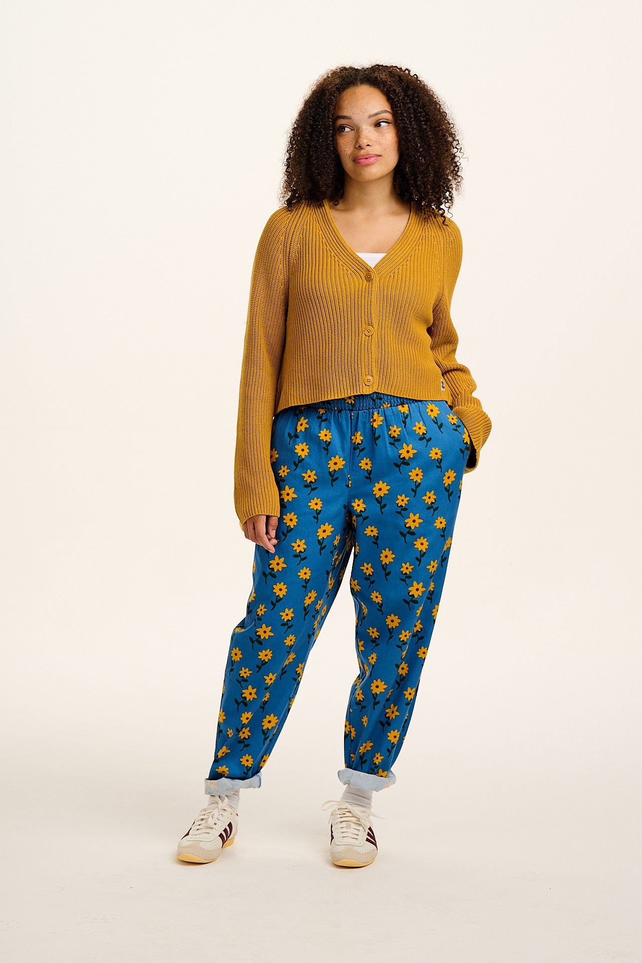 Alexa - Cotton Trousers in Blue Sunflowers Print - Image 8