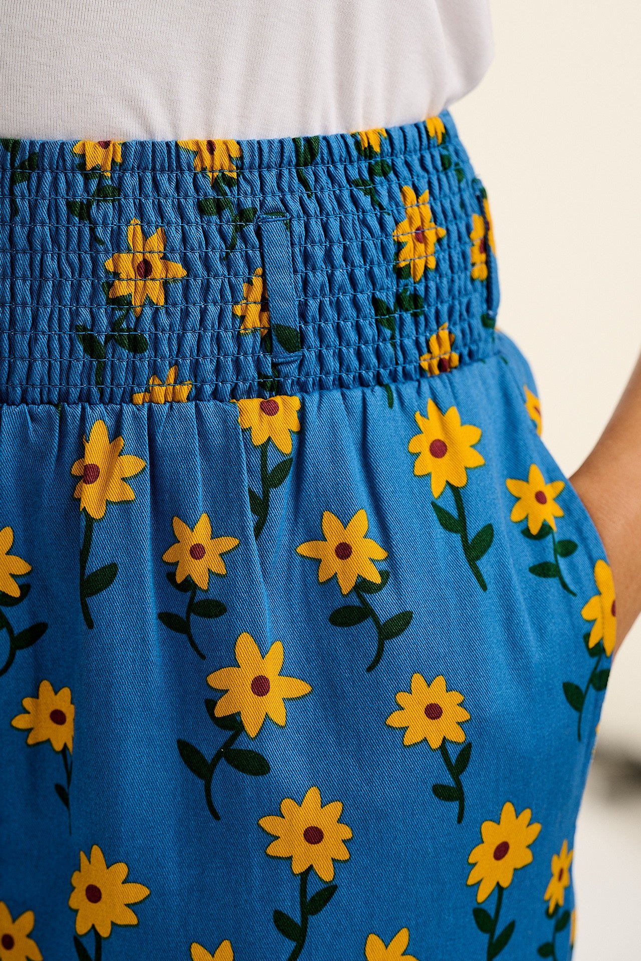 Alexa - Cotton Trousers in Blue Sunflowers Print - Image 3
